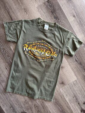 Vintage Y2K Rainforest Cafe Graphic T-Shirt | Olive Green Unisex S